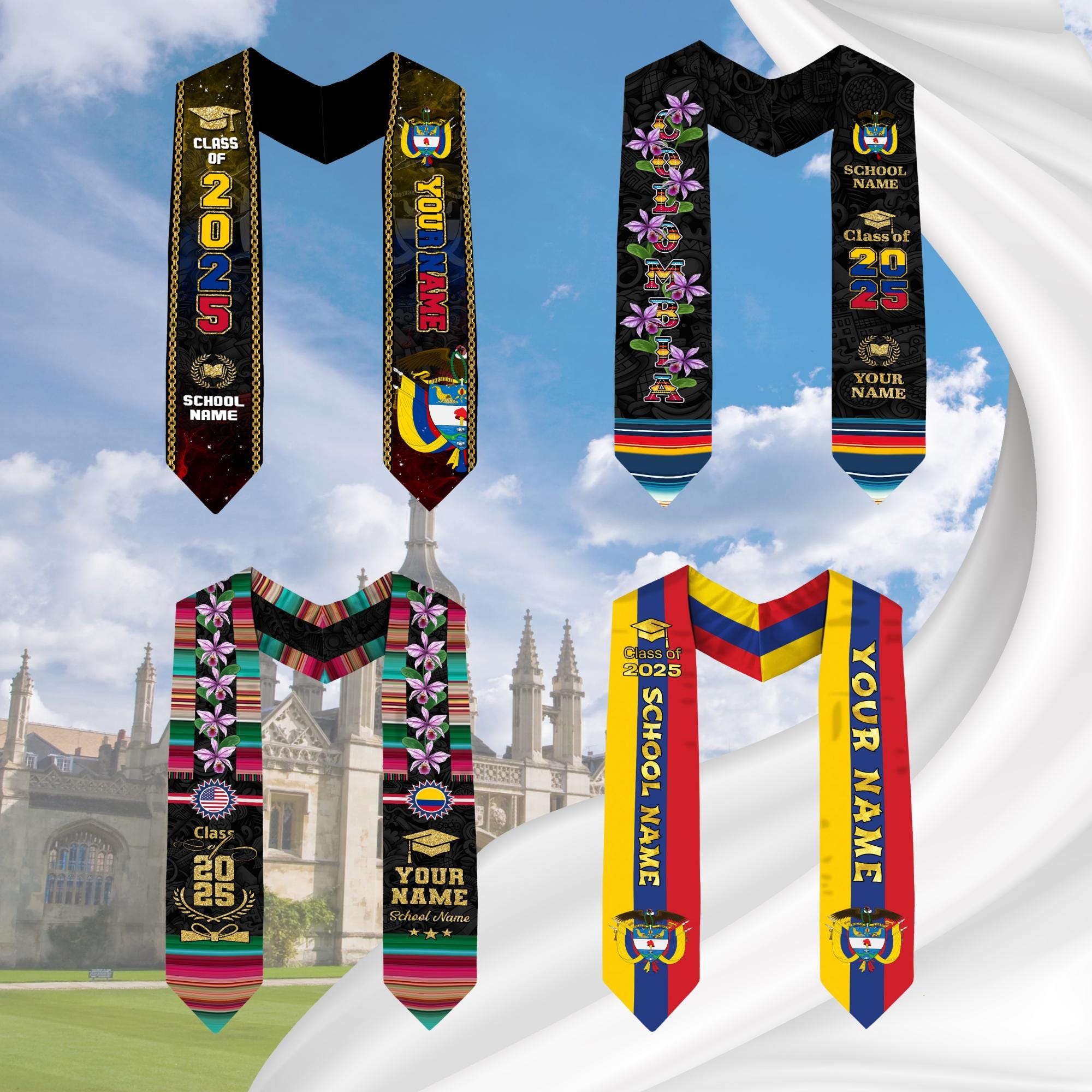 Custom Colombian Graduation Sash 2025, Colombian Graduation Sash, Colombia  American Flag Stole, Colombia Graduation Stole, Graduation Gift