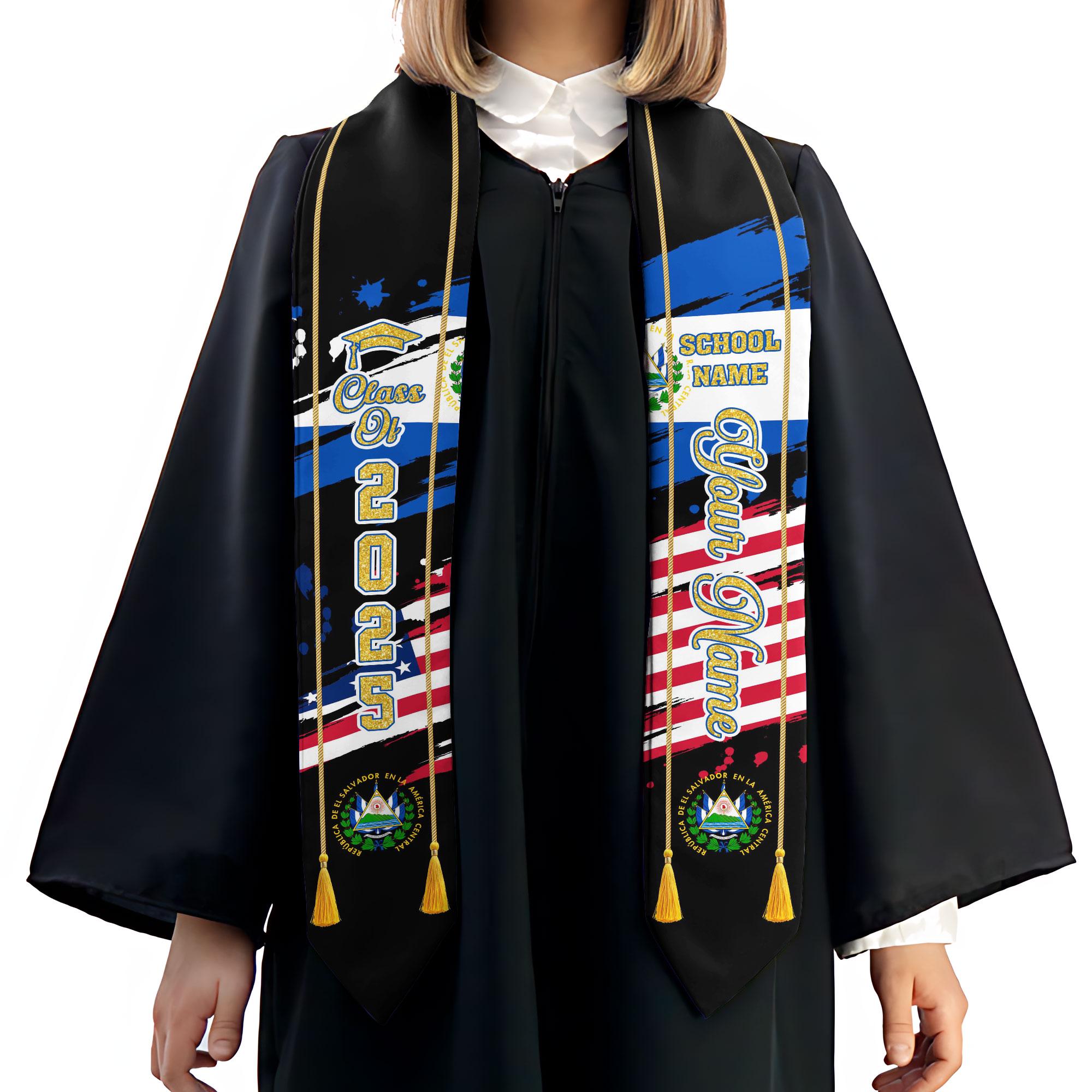 Custom Salvadorans Graduation Sash 2025, El Salvador Graduation Stole 2025, Salvadorans Graduation Sash, Graduation American Flag Stole 2025