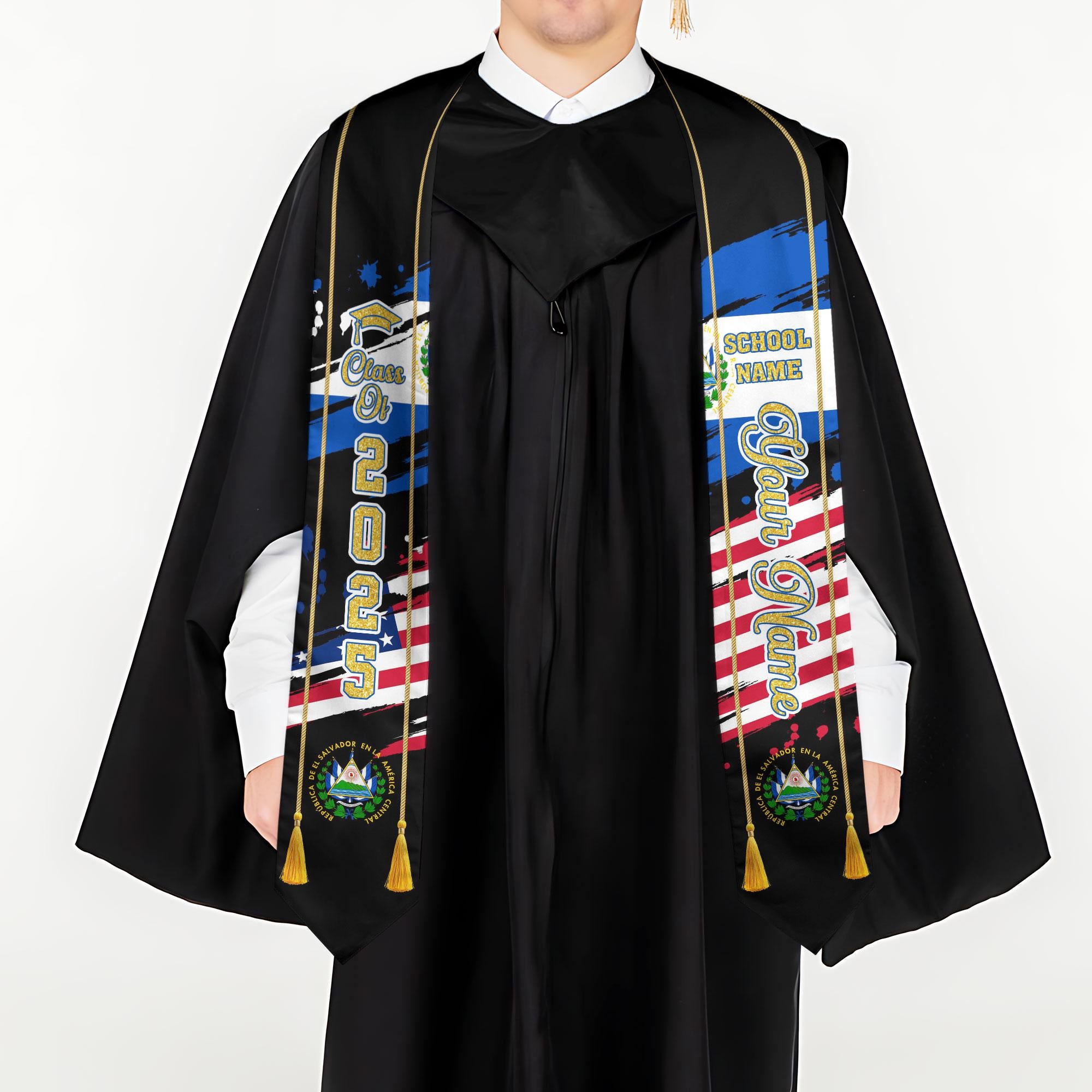 Custom Salvadorans Graduation Sash 2025, El Salvador Graduation Stole 2025, Salvadorans Graduation Sash, Graduation American Flag Stole 2025