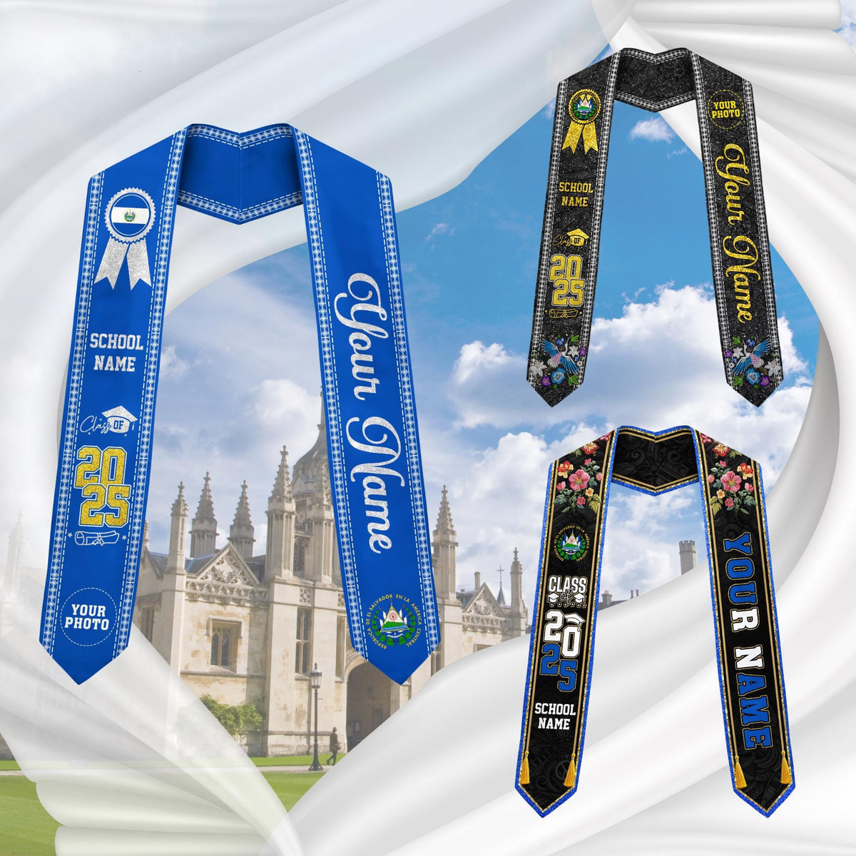 Custom Salvadorans Graduation Sash 2025, El Salvador Graduation Stole 2025, Salvadorans Graduation Sash, Graduation American Flag Stole 2025
