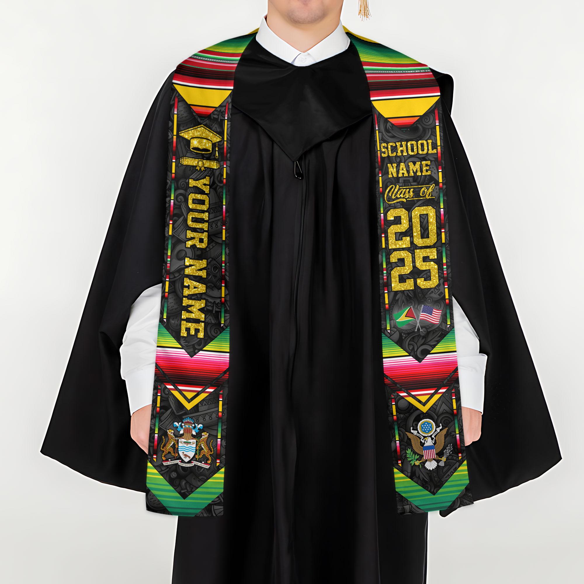 Personalized Guyana Stole,Custom Guyana Graduation Sash, Guyana American Flag Graduation Sash 2025, Guyana Stole, Guyana Graduation Stole