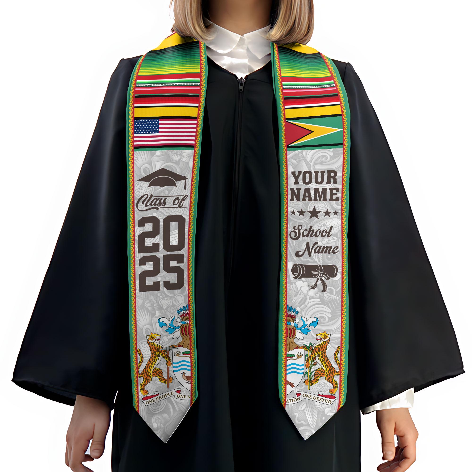 Personalized Guyana Stole,Custom Guyana Graduation Sash, Guyana American Flag Graduation Sash 2025, Guyana Stole, Guyana Graduation Stole