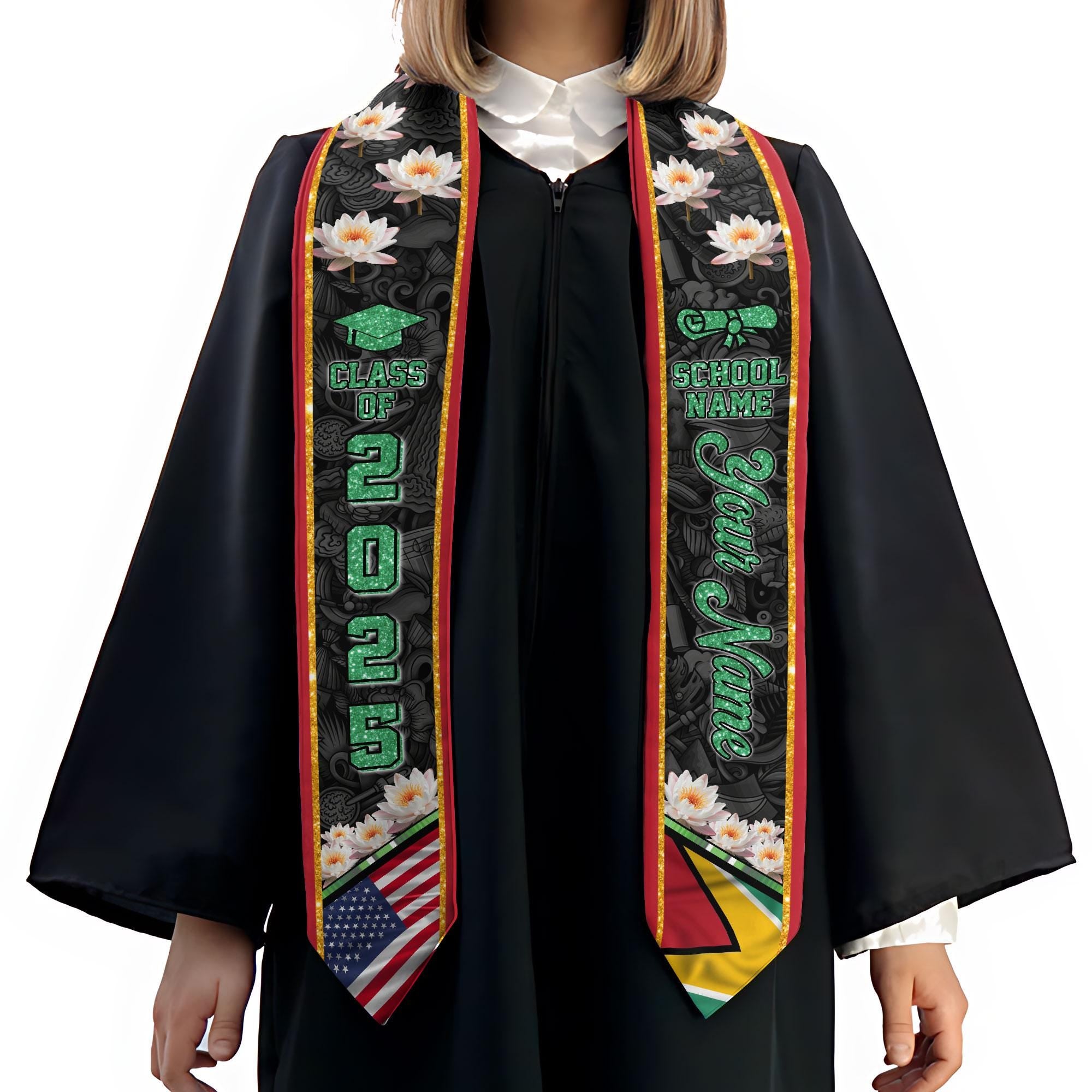 Personalized Guyana Stole,Custom Guyana Graduation Sash, Guyana American Flag Graduation Sash 2025, Guyana Stole, Guyana Graduation Stole