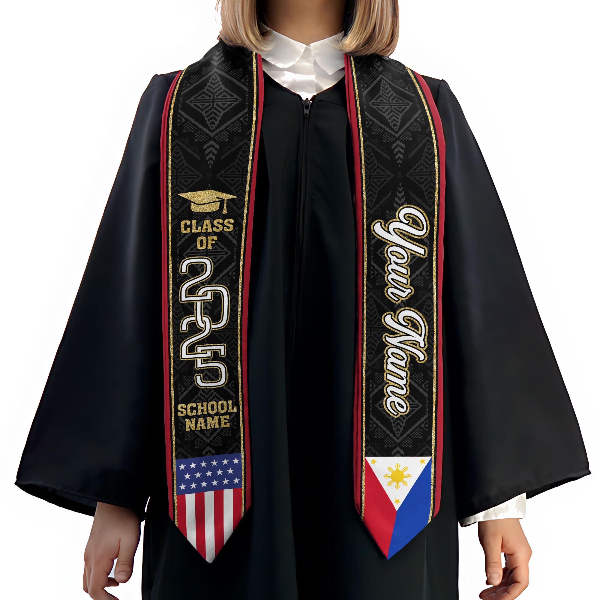 Custom Filipino Graduation Sash 2025,Filipino Graduation Sash,Philippines  American Flag Stole,Philippines Graduation Stole,Graduation Gift