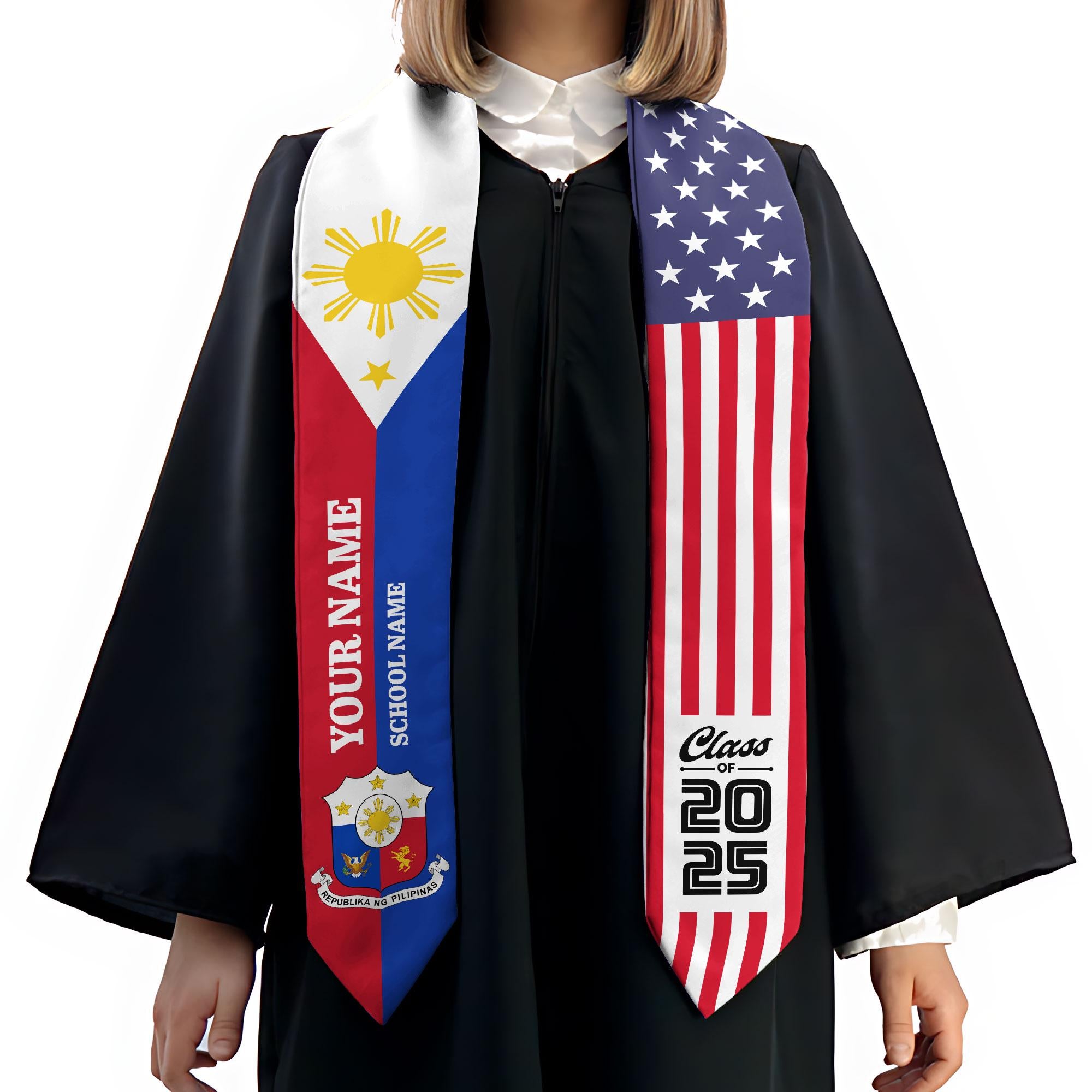 Custom Filipino Graduation Sash 2025,Filipino Graduation Sash,Philippines  American Flag Stole,Philippines Graduation Stole,Graduation Gift