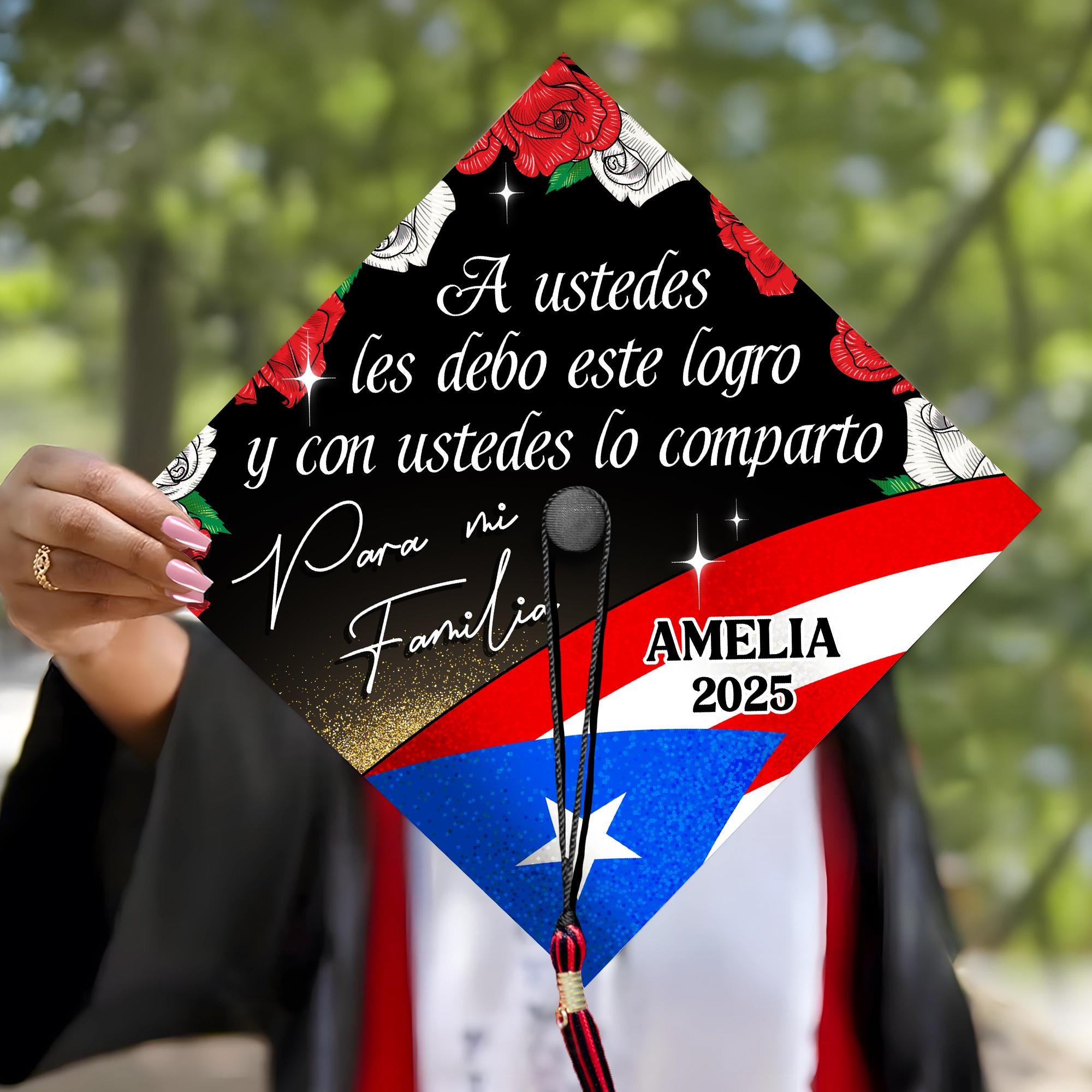 Personalized Puerto Rico Grad Cap Topper Para mi Familia, Custom Flag Latin Graduation Cap Topper, First Generation Mexico Cap Decoration