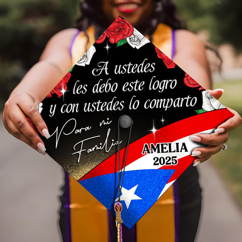 Personalized Puerto Rico Grad Cap Topper Para mi Familia, Custom Flag Latin Graduation Cap Topper, First Generation Mexico Cap Decoration
