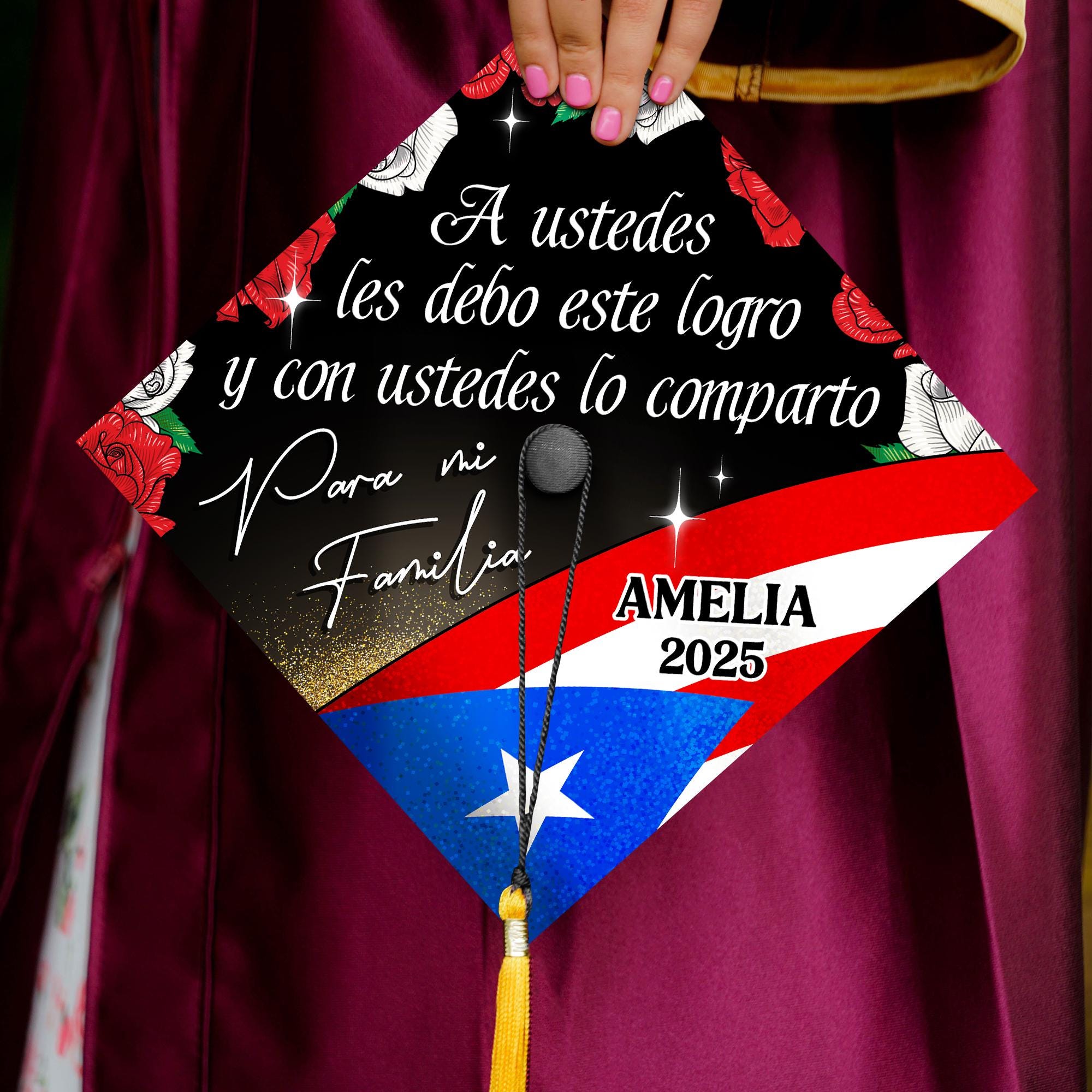 Personalized Puerto Rico Grad Cap Topper Para mi Familia, Custom Flag Latin Graduation Cap Topper, First Generation Mexico Cap Decoration