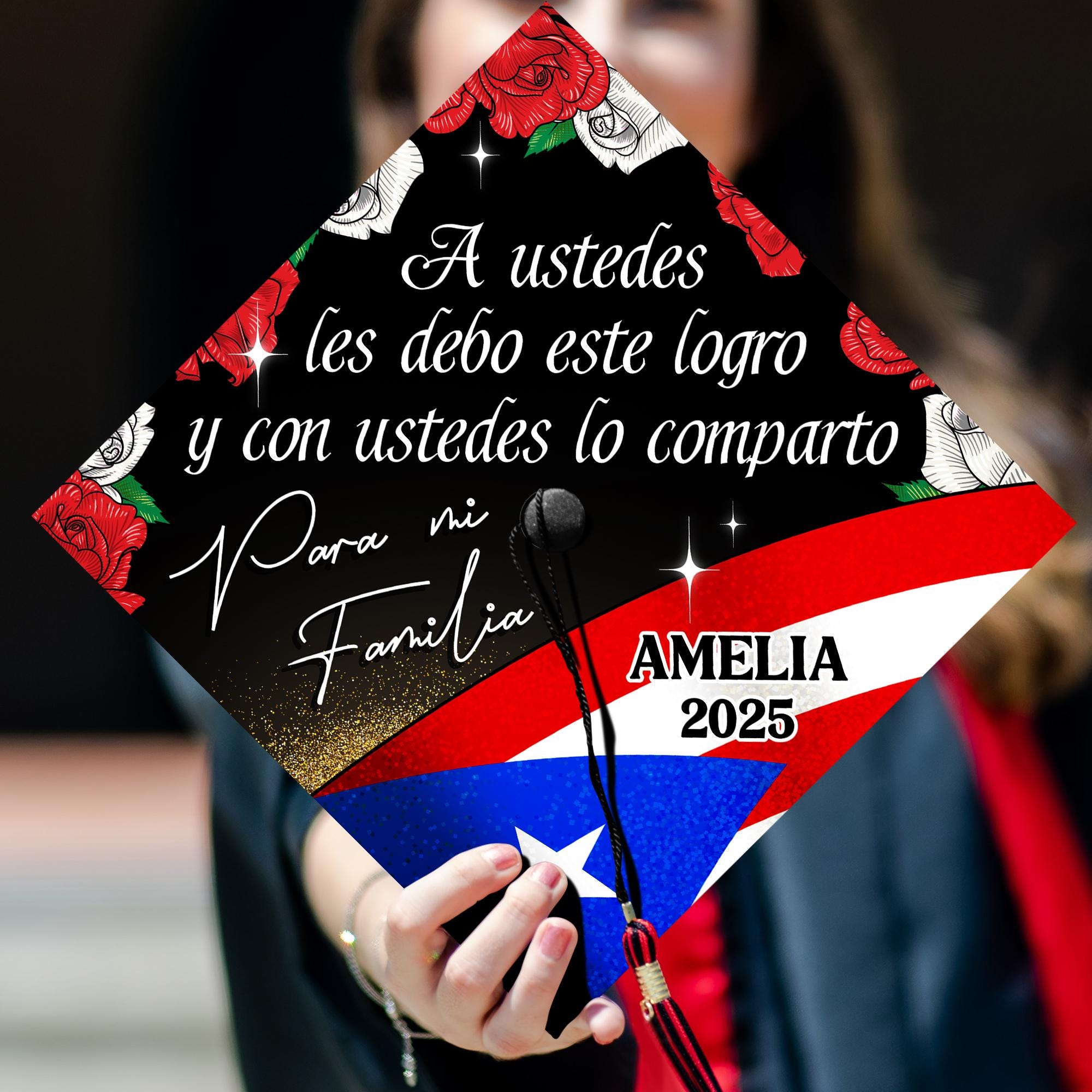 Personalized Puerto Rico Grad Cap Topper Para mi Familia, Custom Flag Latin Graduation Cap Topper, First Generation Mexico Cap Decoration