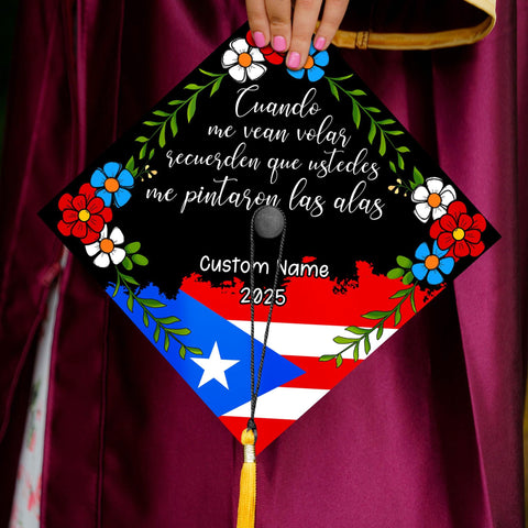Personalized Latin Graduation Cap Topper, Puerto Rico Grad Cap To Honor Your Hard Work, Class Of 2025