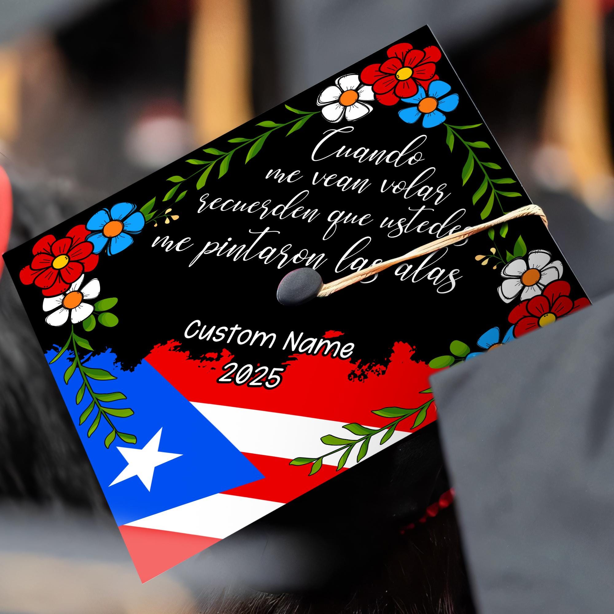 Personalized Latin Graduation Cap Topper, Puerto Rico Grad Cap To Honor Your Hard Work, Class Of 2025