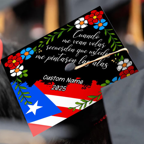 Personalized Latin Graduation Cap Topper, Puerto Rico Grad Cap To Honor Your Hard Work, Class Of 2025