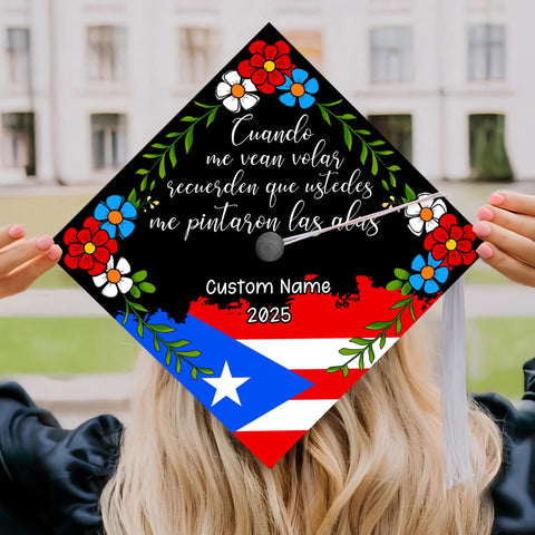 Personalized Latin Graduation Cap Topper, Puerto Rico Grad Cap To Honor Your Hard Work, Class Of 2025