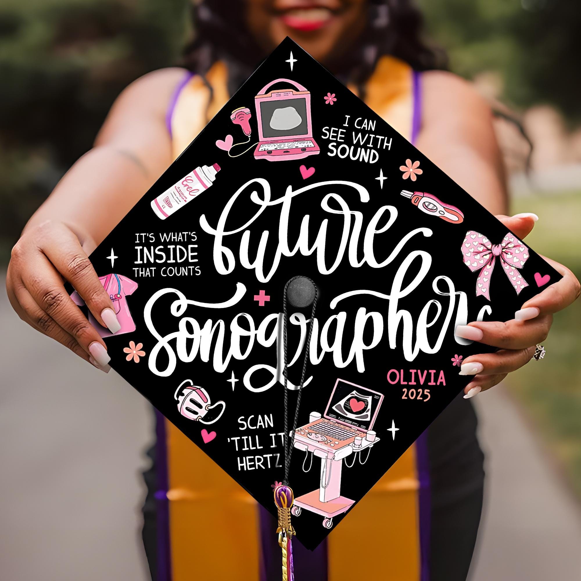Custom Future Sonographer Graduation Cap, Personalized Ultrasound Tech Grad Cap Topper, Nurse Grad Gifts, Class Of 2025