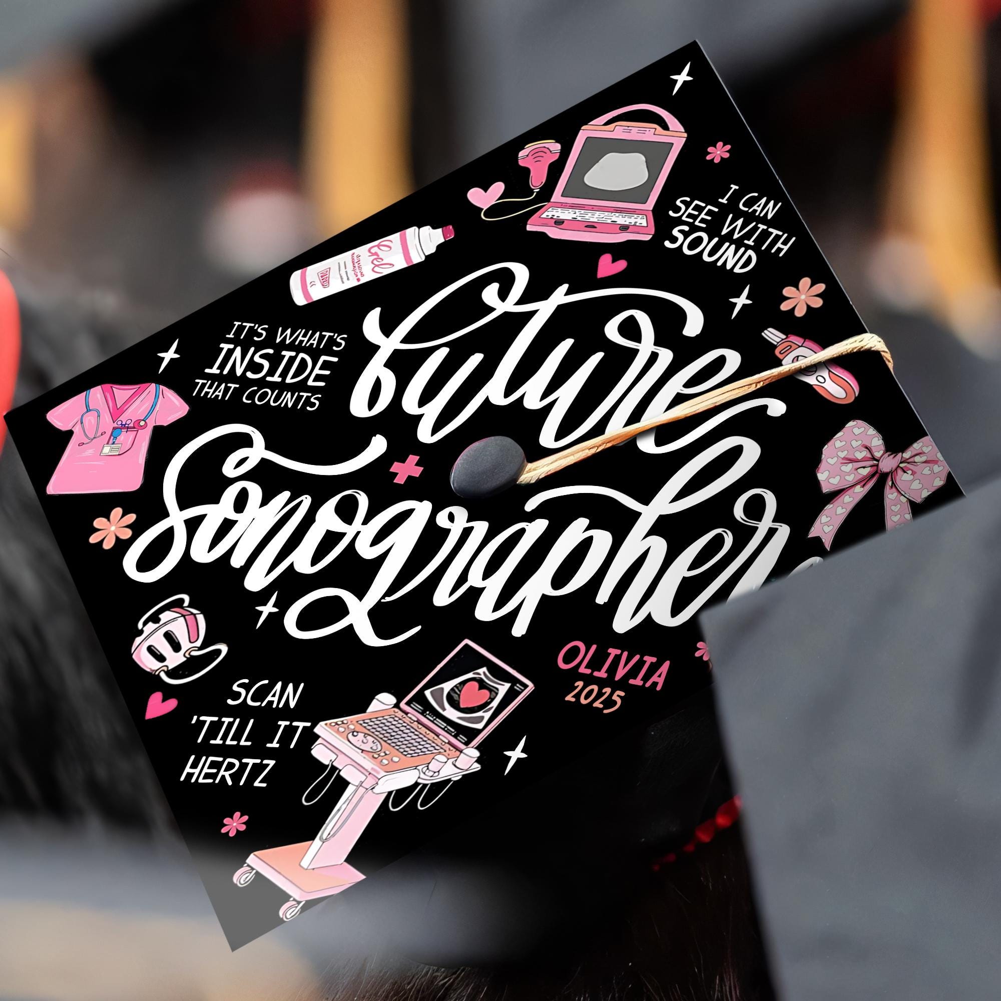 Custom Future Sonographer Graduation Cap, Personalized Ultrasound Tech Grad Cap Topper, Nurse Grad Gifts, Class Of 2025