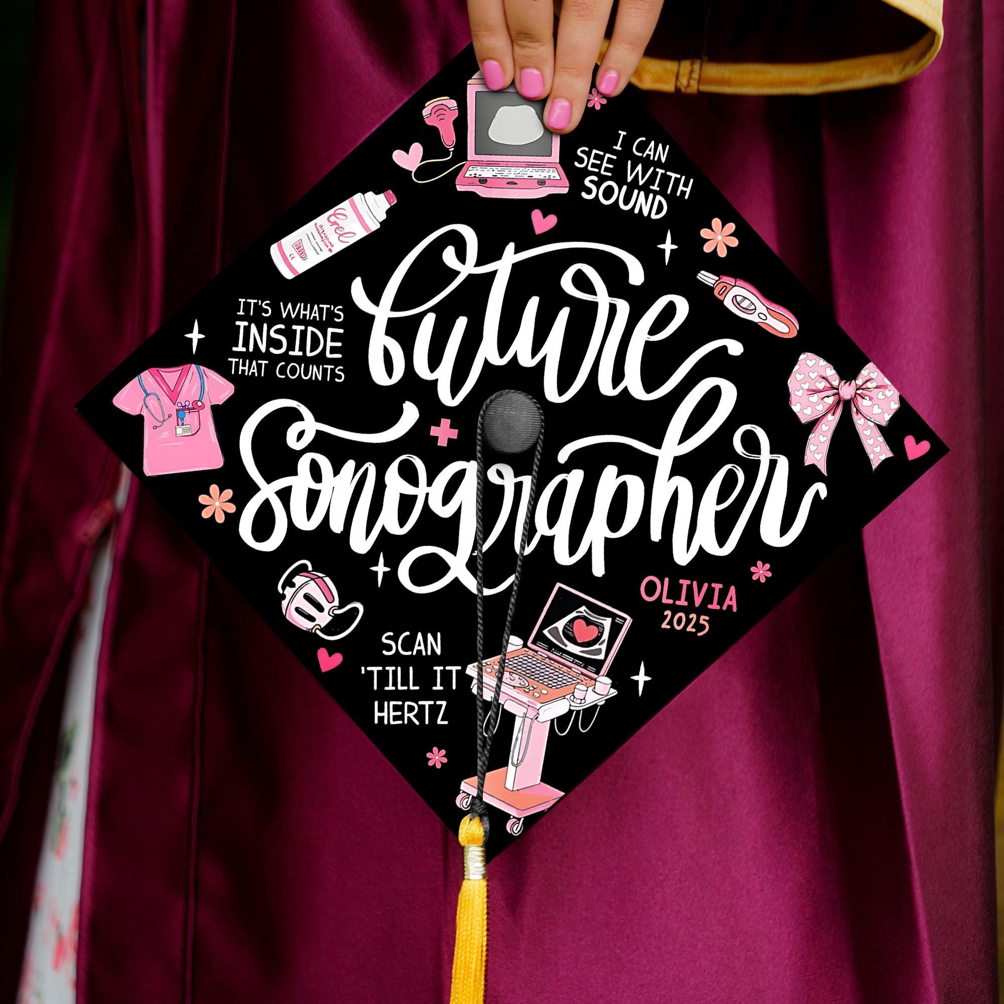 Custom Future Sonographer Graduation Cap, Personalized Ultrasound Tech Grad Cap Topper, Nurse Grad Gifts, Class Of 2025