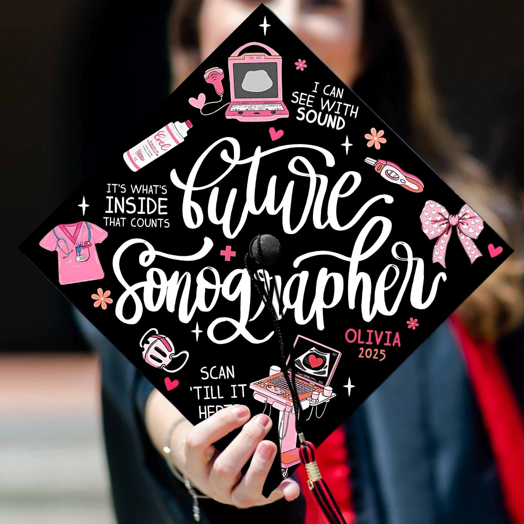 Custom Future Sonographer Graduation Cap, Personalized Ultrasound Tech Grad Cap Topper, Nurse Grad Gifts, Class Of 2025