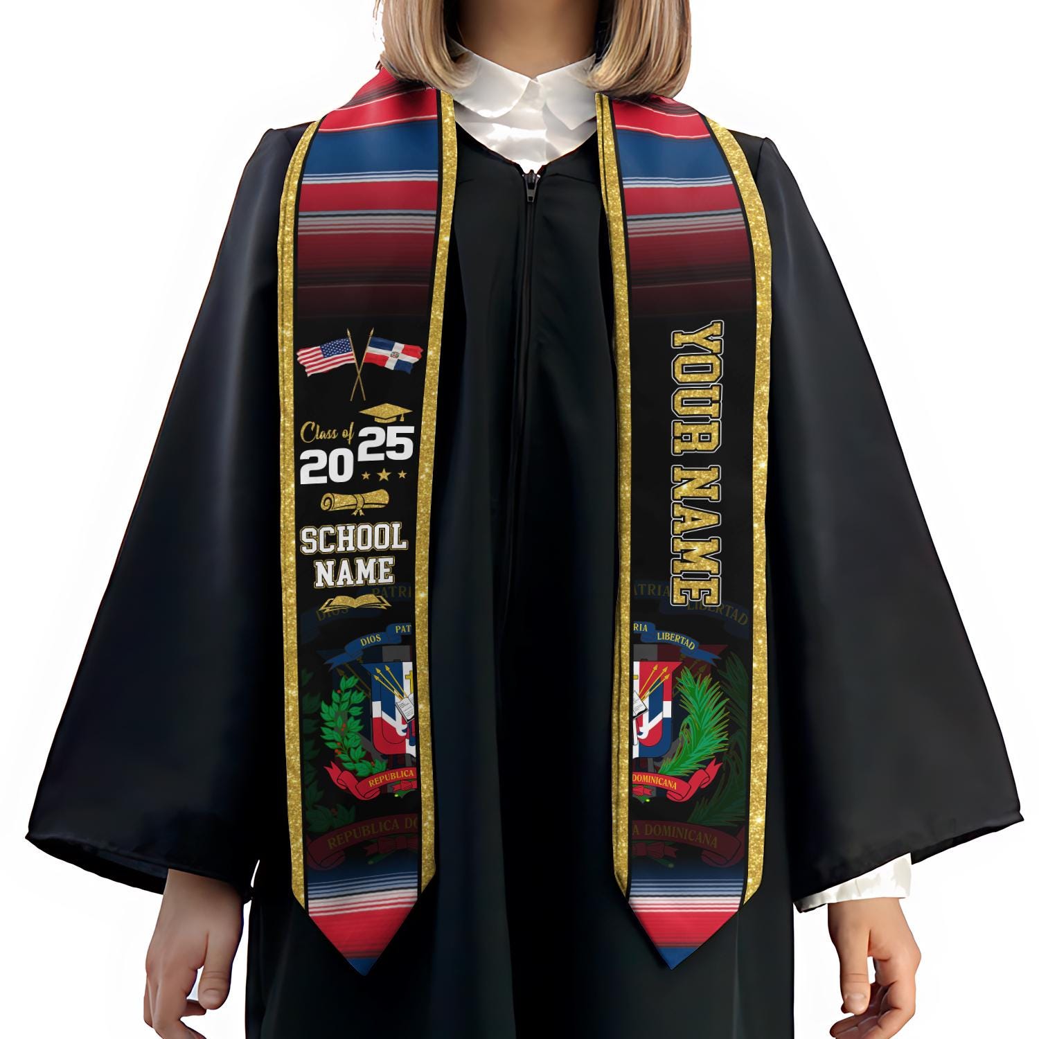 Personalized Dominicans Sash 2025, Dominican Republic Graduation Stole, Dominicans American Graduation 2025,Custom Graduation Stole 2025