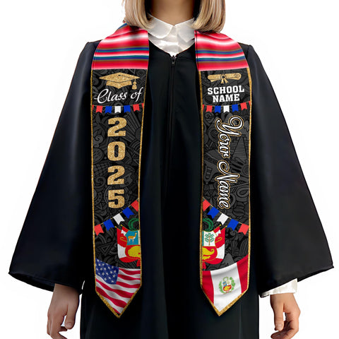 Personalized Peruvians Graduation Sash 2025, Peru American Flag Graduation Stole Custom, Peruvians Graduation Sash 2025, Graduation Gifts