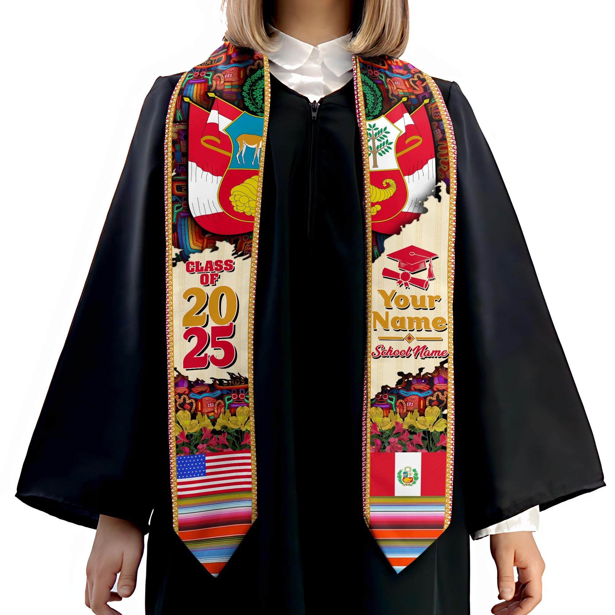 Personalized Peruvians Graduation Sash 2025, Peru American Flag Graduation Stole Custom, Peruvians Graduation Sash 2025, Graduation Gifts