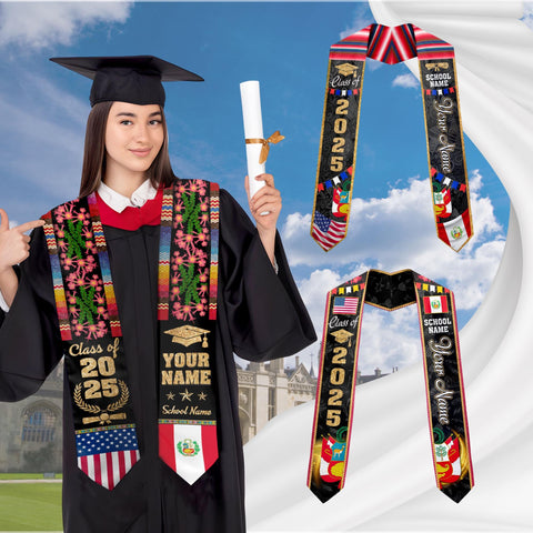 Personalized Peruvians Graduation Sash 2025, Peru American Flag Graduation Stole Custom, Peruvians Graduation Sash 2025, Graduation Gifts
