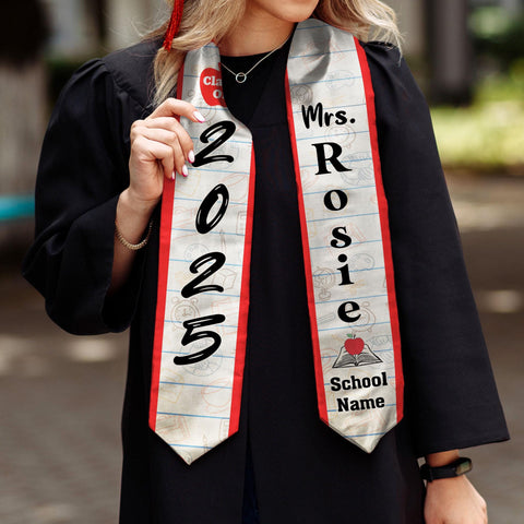 Custom Teacher Graduation Stole Class Of 2025, Teacher Stole 2025,Teacher Stole, Pencil Stole Graduation For Teachers, Sash For Teacher