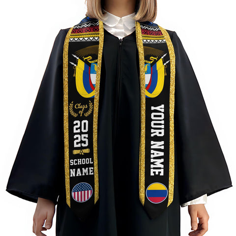 Custom Colombian Graduation Sash 2025, Colombian Graduation Sash, Colombia  American Flag Stole, Colombia Graduation Stole, Graduation Gift