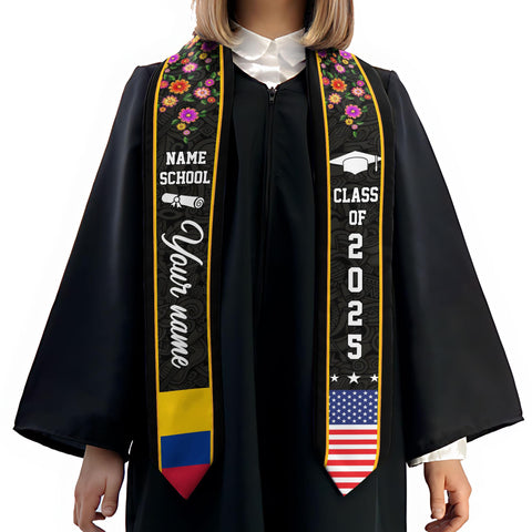 Custom Colombian Graduation Sash 2025, Colombian Graduation Sash, Colombia  American Flag Stole, Colombia Graduation Stole, Graduation Gift