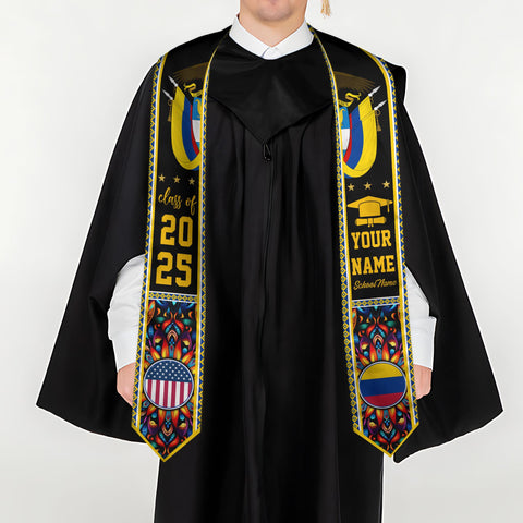Custom Colombian Graduation Sash 2025, Colombian Graduation Sash, Colombia  American Flag Stole, Colombia Graduation Stole, Graduation Gift