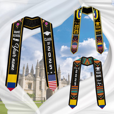 Custom Colombian Graduation Sash 2025, Colombian Graduation Sash, Colombia  American Flag Stole, Colombia Graduation Stole, Graduation Gift