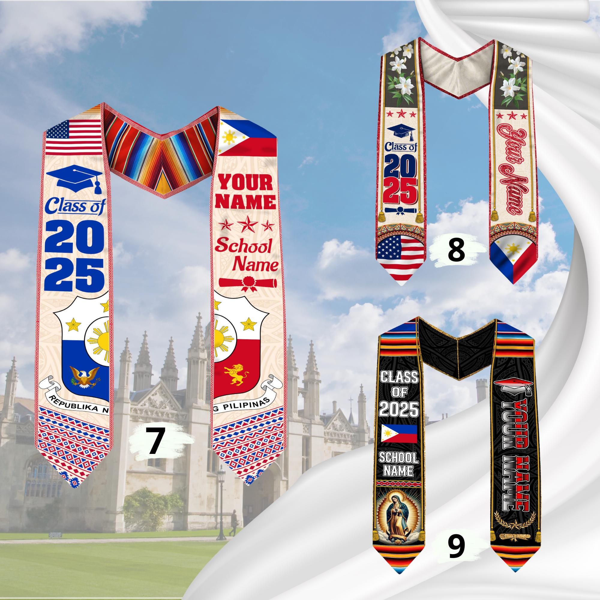 Custom Filipino Graduation Sash 2025,Filipino Graduation Sash,Philippines  American Flag Stole,Philippines Graduation Stole,Graduation Gift