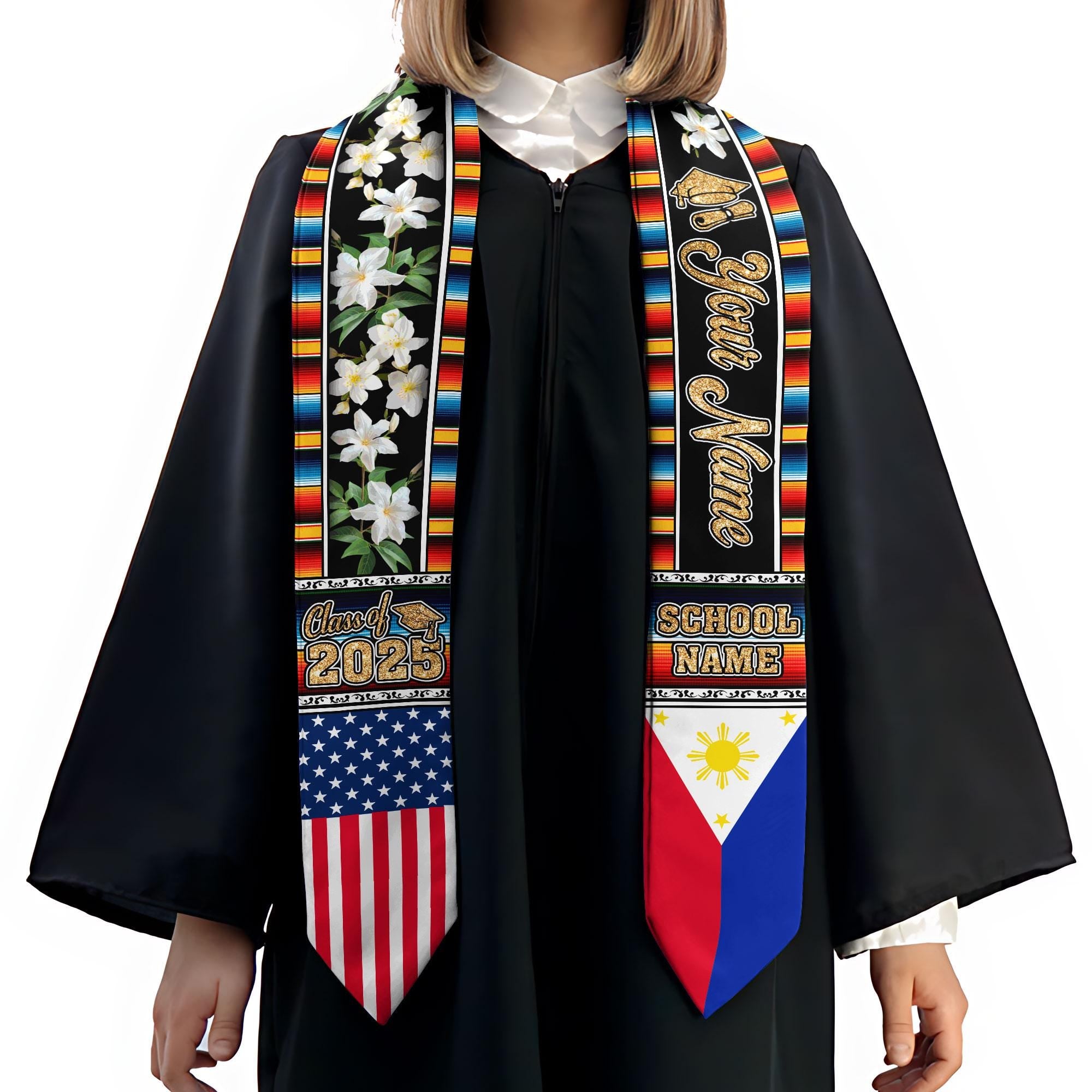 Custom Filipino Graduation Sash 2025,Filipino Graduation Sash,Philippines  American Flag Stole,Philippines Graduation Stole,Graduation Gift
