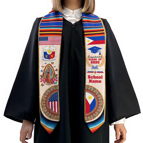 Custom Filipino Graduation Sash 2025,Filipino Graduation Sash,Philippines  American Flag Stole,Philippines Graduation Stole,Graduation Gift
