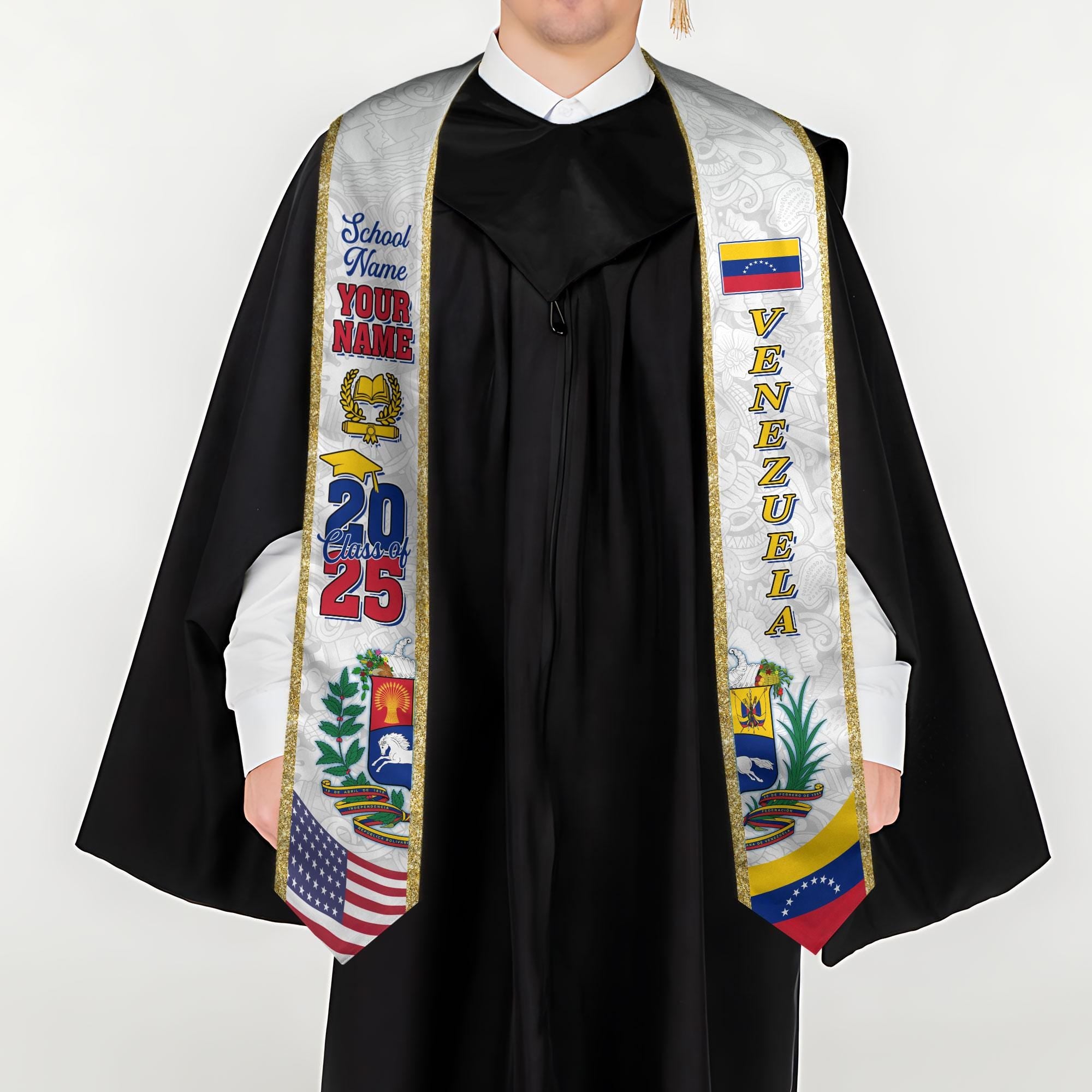 Personalized Venezuela Stole,Custom Venezuela Graduation Sash,Venezuela American Flag Graduation Sash 2025,Venezuela Stole,Venezuela Sash