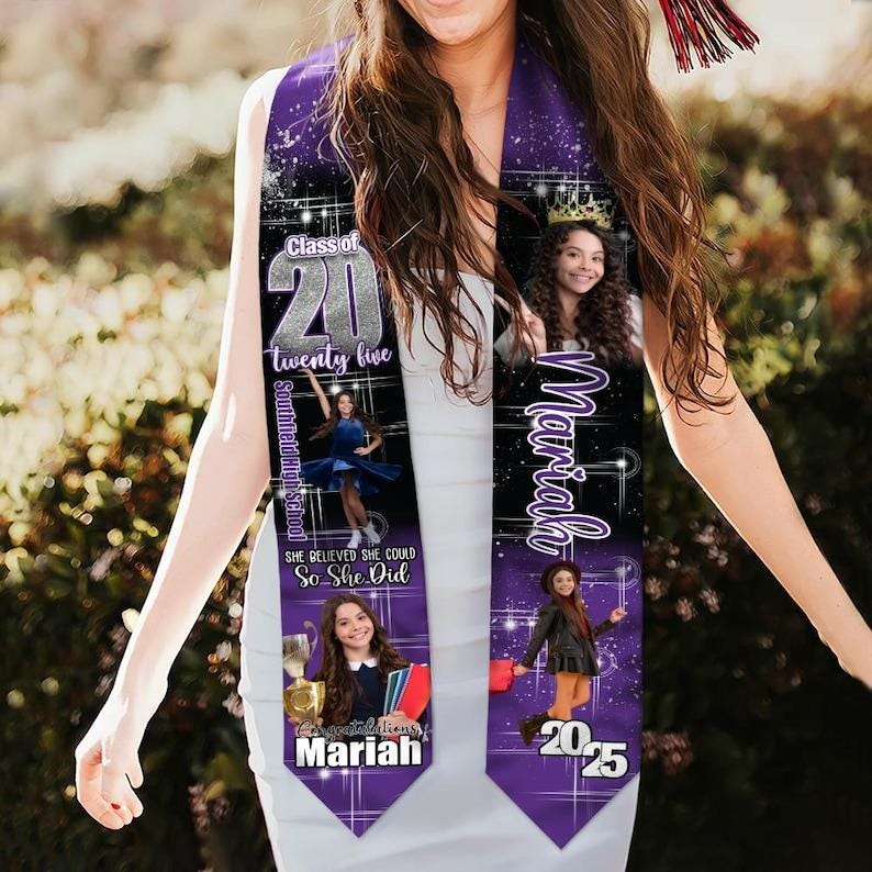 Personalized Congrats 2025 Graduation Stole, Graduation Stole Custom School Name, Your Name, Graduation Sash Gift, Class of 2025 Grad Sash