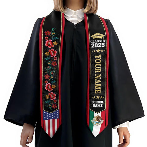 Personalized Mexican Stole,Custom Mexican Graduation Sash,Mexican American Flag Graduation Sash 2025,Mexican Stole,Mexico Graduation Stole