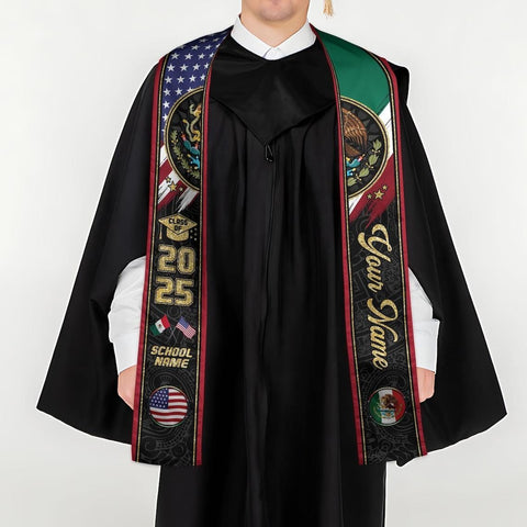 Personalized Mexican Stole,Custom Mexican Graduation Sash,Mexican American Flag Graduation Sash 2025,Mexican Stole,Mexico Graduation Stole