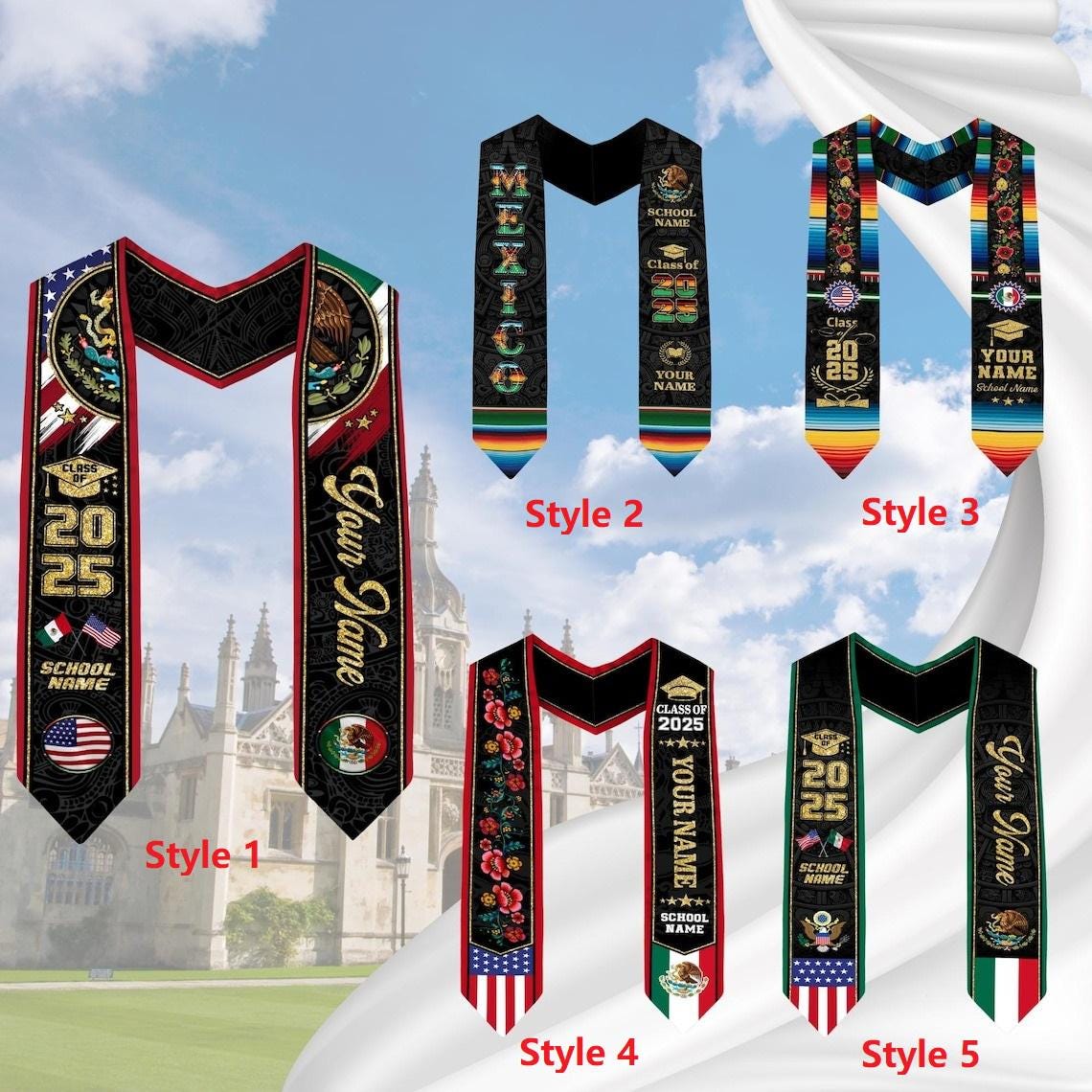 Personalized Mexican Stole,Custom Mexican Graduation Sash,Mexican American Flag Graduation Sash 2025,Mexican Stole,Mexico Graduation Stole