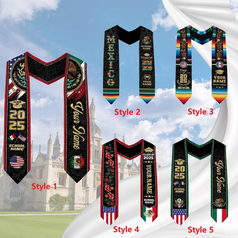 Personalized Mexican Stole,Custom Mexican Graduation Sash,Mexican American Flag Graduation Sash 2025,Mexican Stole,Mexico Graduation Stole