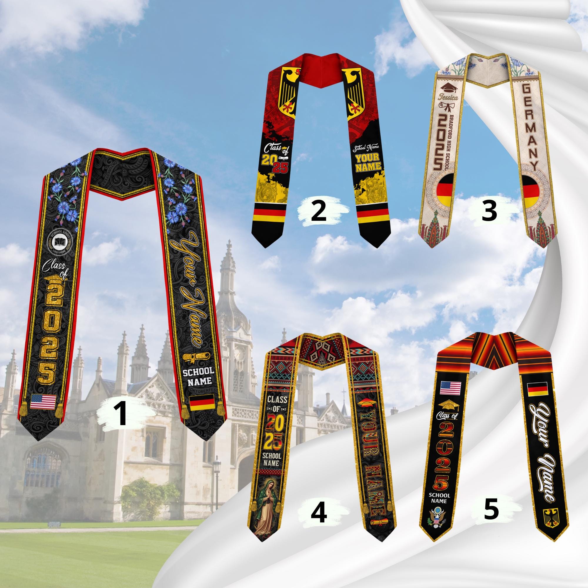 Personalized Germany Stole,Custom Germany Graduation Sash,Germany American Flag Graduation Sash 2025,Germany Stole,Germany Sash