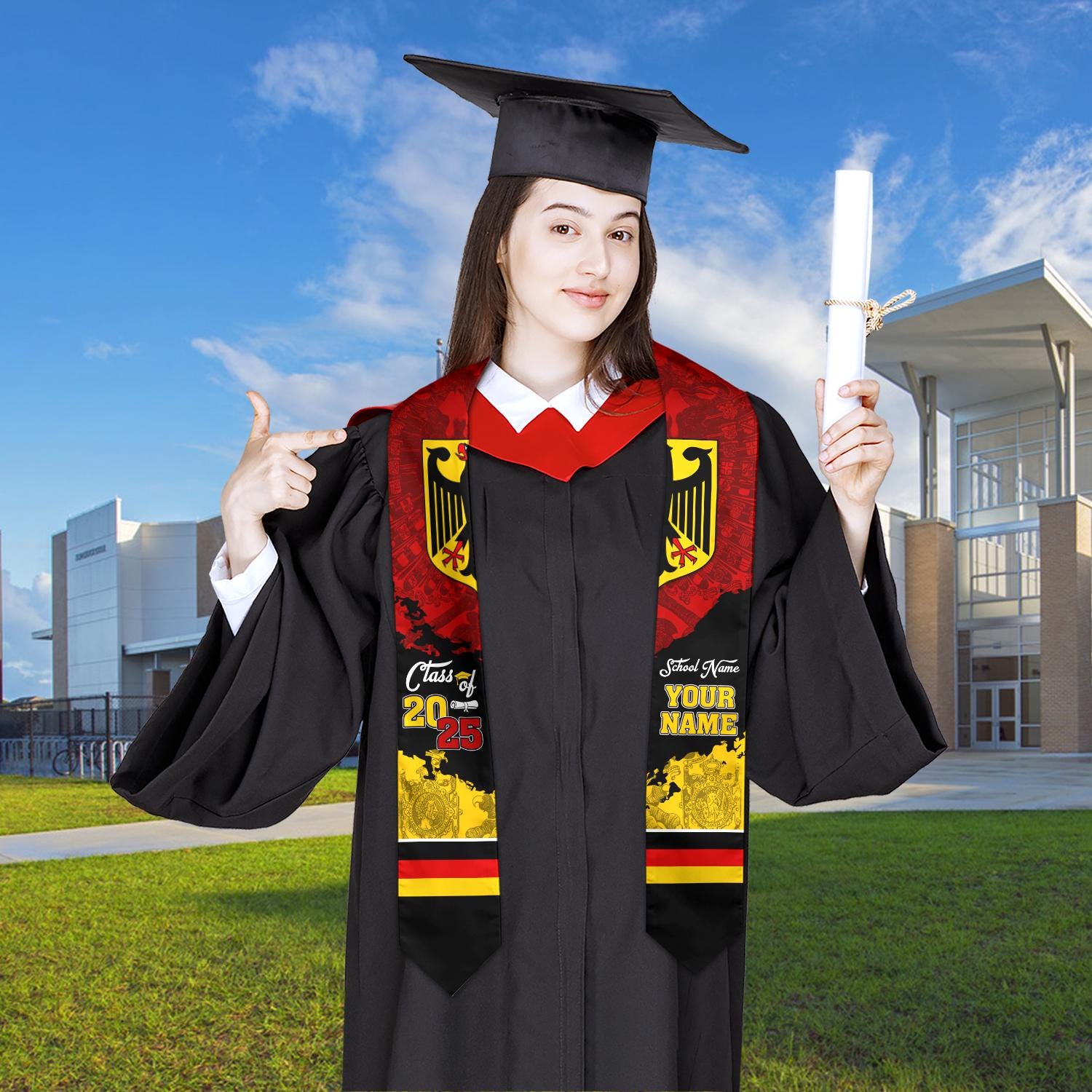 Personalized Germany Stole,Custom Germany Graduation Sash,Germany American Flag Graduation Sash 2025,Germany Stole,Germany Sash