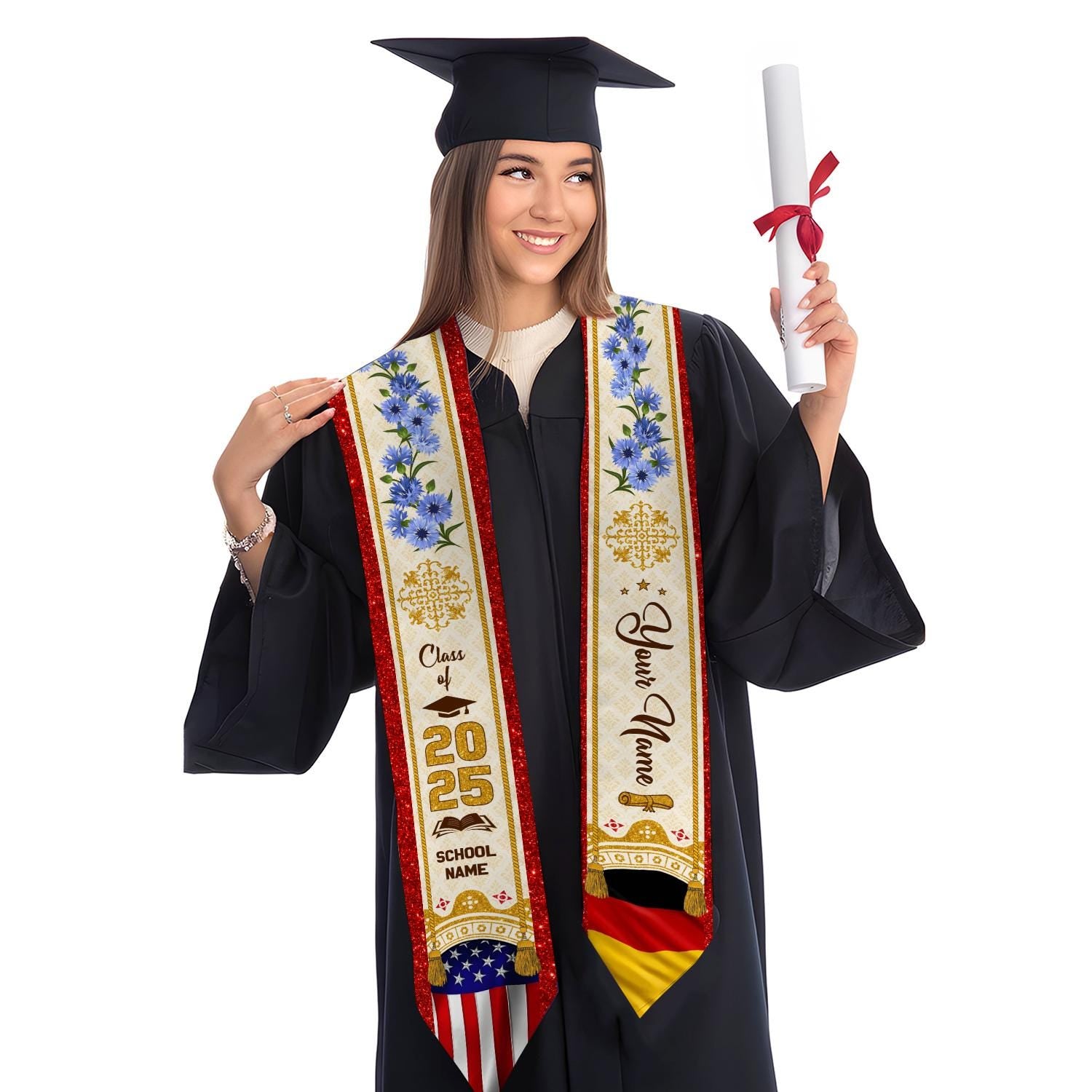Personalized Germany Stole,Custom Germany Graduation Sash,Germany American Flag Graduation Sash 2025,Germany Stole,Germany Sash