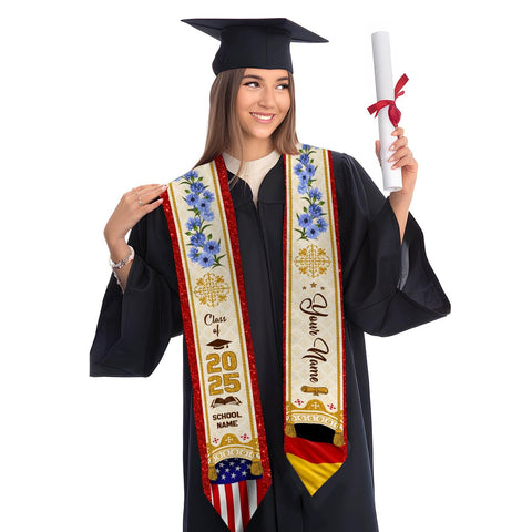 Personalized Germany Stole,Custom Germany Graduation Sash,Germany American Flag Graduation Sash 2025,Germany Stole,Germany Sash