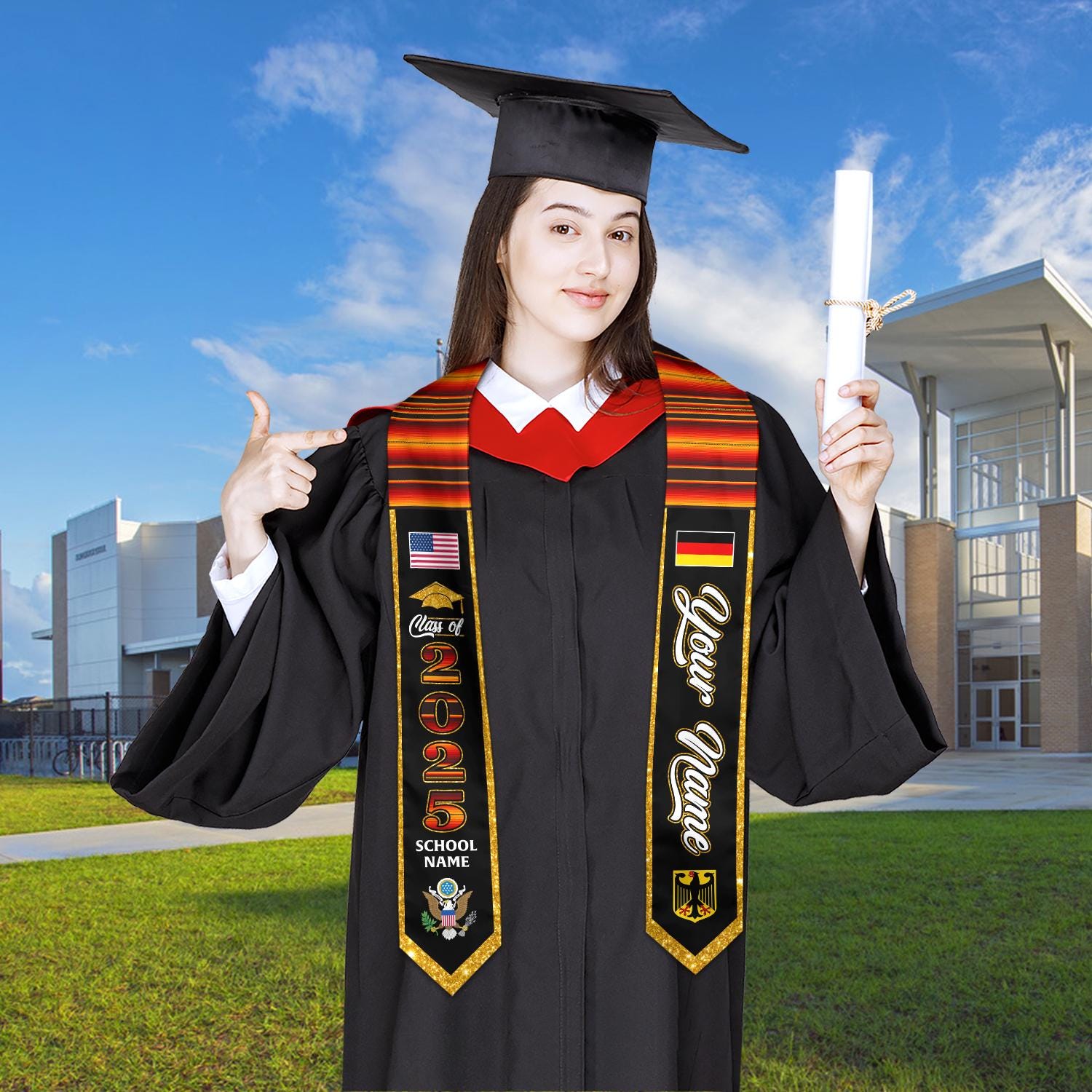 Personalized Germany Stole,Custom Germany Graduation Sash,Germany American Flag Graduation Sash 2025,Germany Stole,Germany Sash