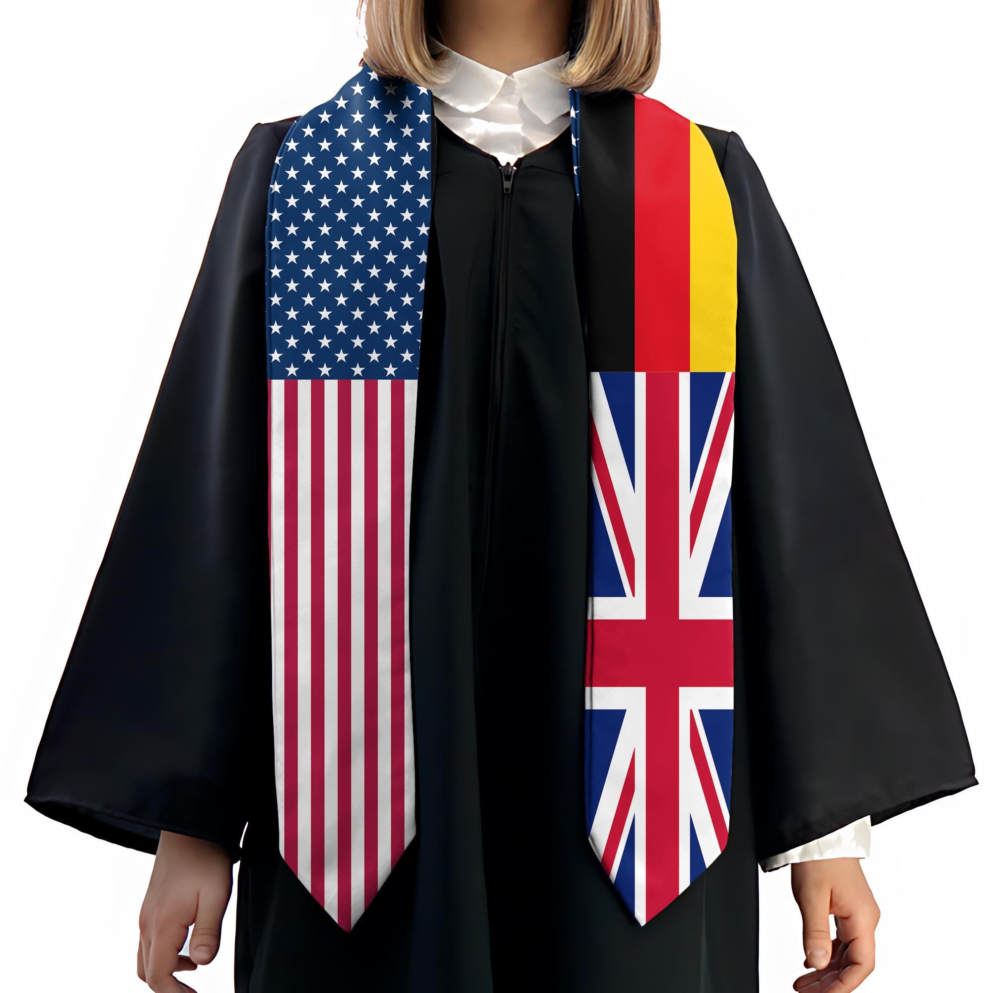 Personalized Three Flag Graduation Stole Combination Nation Graduation Sash Class Of 2025 Stoles Mixed Flags Graduation Stoles TD-0411-9FHI