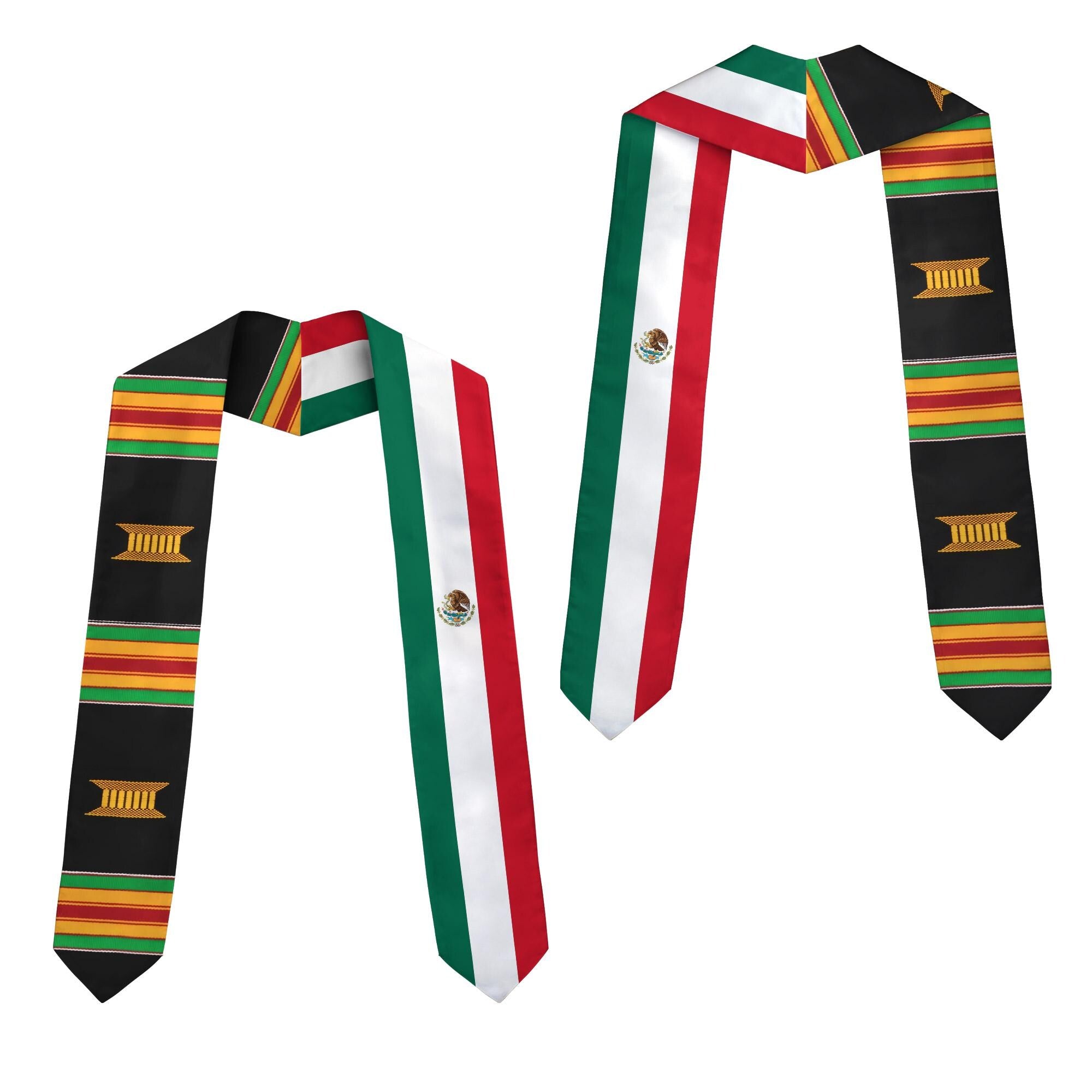 Personalized Half Kente Print and Half Nation/Flag Graduation Stoles/Sash, Class of 2025 stoles,Mixed Two Flag Graduation Stole ID-0411-FRBQ