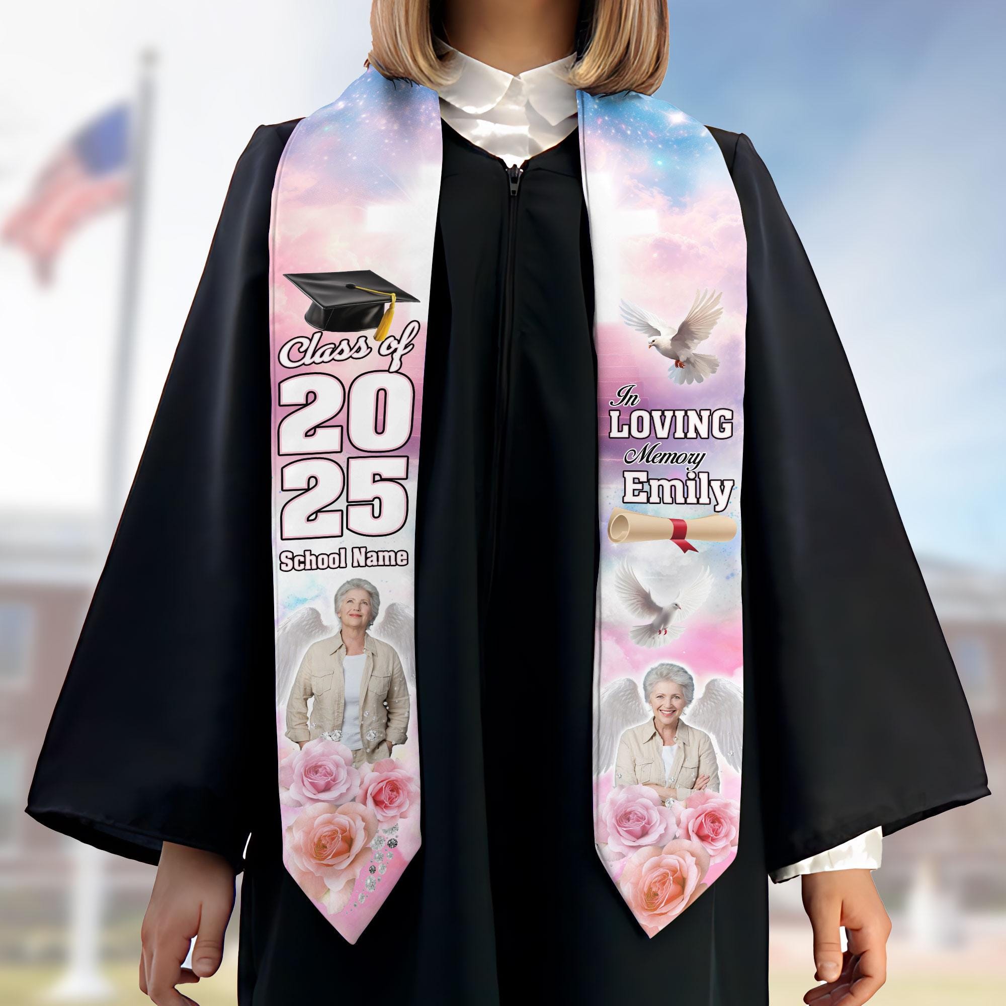 Custom In Loving Memory Graduation Stoles, Custom Graduation Stole with photos, Personalized Grad Stole, Gift for Graduate, Class of 2025