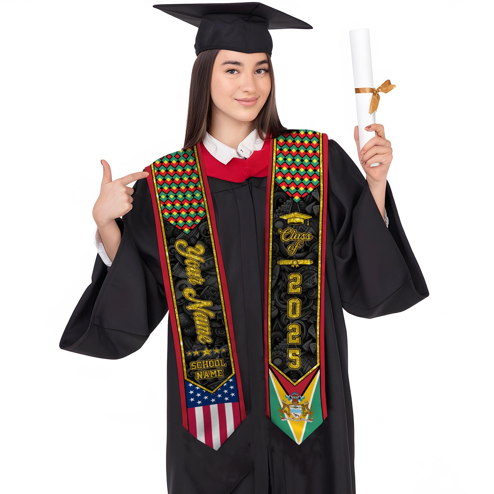 Personalized Guyana Stole,Custom Guyana Graduation Sash, Guyana American Flag Graduation Sash 2025, Guyana Stole, Guyana Graduation Stole