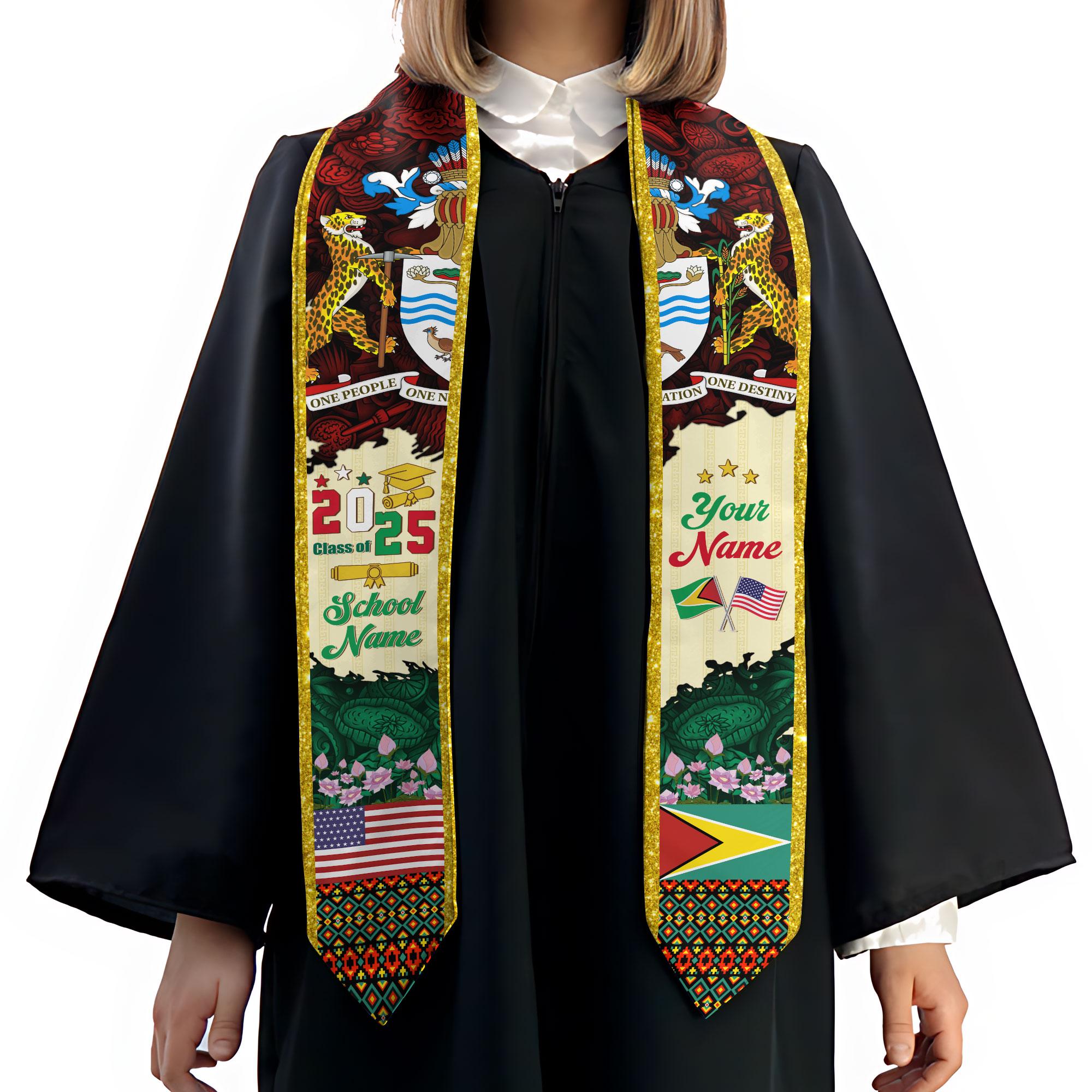 Personalized Guyana Stole,Custom Guyana Graduation Sash, Guyana American Flag Graduation Sash 2025, Guyana Stole, Guyana Graduation Stole