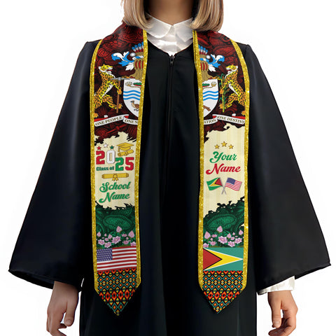 Personalized Guyana Stole,Custom Guyana Graduation Sash, Guyana American Flag Graduation Sash 2025, Guyana Stole, Guyana Graduation Stole